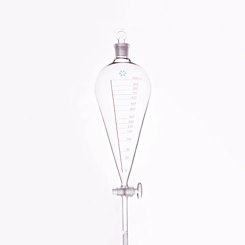 Separatory funnel pear shape,with ground-in glass stopper and stopcock,With tick marks,Capacity 1000ml 24/29,glass switch valve