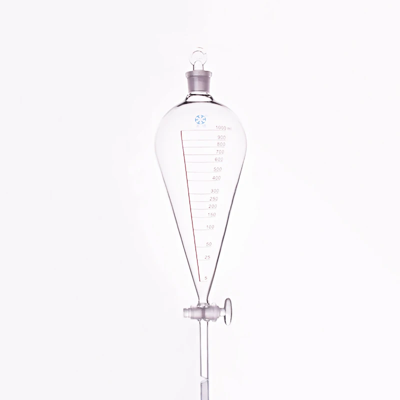 

Separatory funnel pear shape,with ground-in glass stopper and stopcock,With tick marks,Capacity 1000ml 24/29,glass switch valve