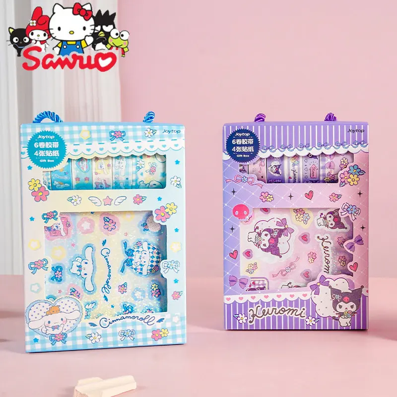 

Sanrio Kuromi Hello Kitty Melody Cinnamoroll Pochacco Sticker Tape Gift Box Set Student Cute Cartoon Handbook DIY Handbook Gift