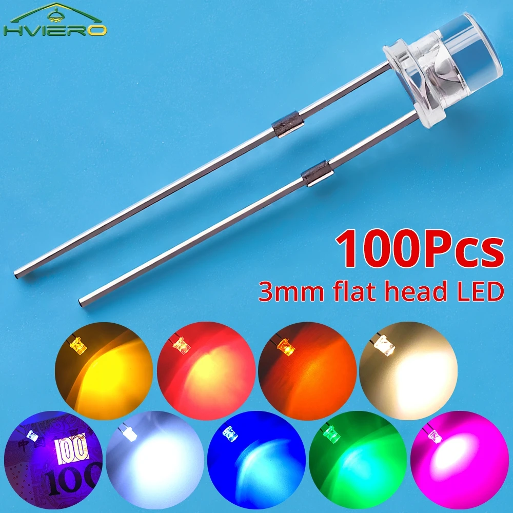 Chanzon 100 Pcs 3mm Blanc LED Diode Lumières (Clear Flat Top Transparent DC 3V 20mA) Lumineux