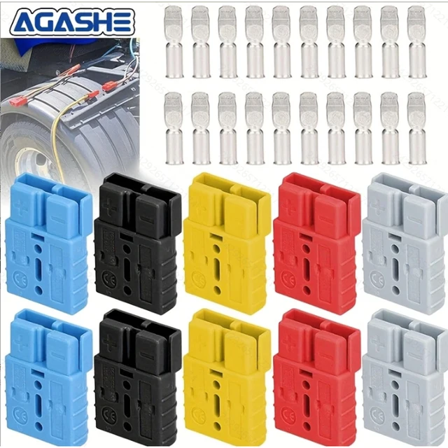 AGASHE 10 ชิ้น 50A Batt Quick Conn w/Anderson Adapt, ถอดชุดปลั๊กสายไฟ, 6-12GA สาย Conn สําหรับรถยก, อัตโนมัติ, Moto, 1