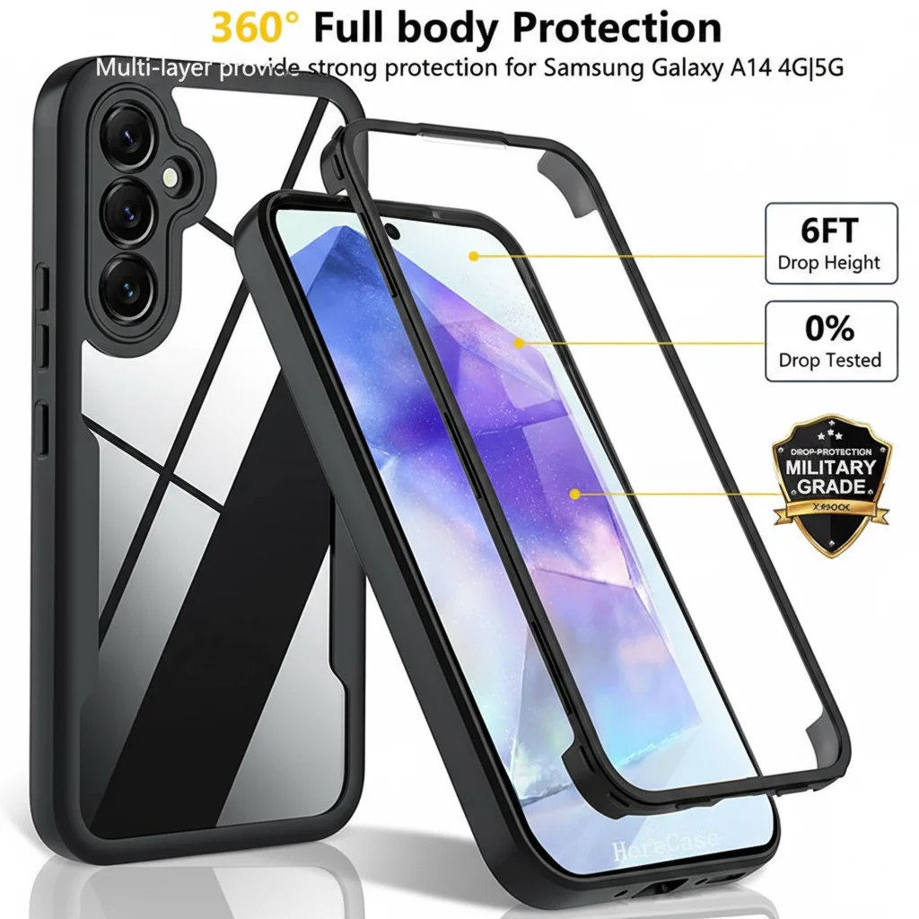 Shockproof Clear Case with 360-Degree Screen Protection and Dual-Sided Cover