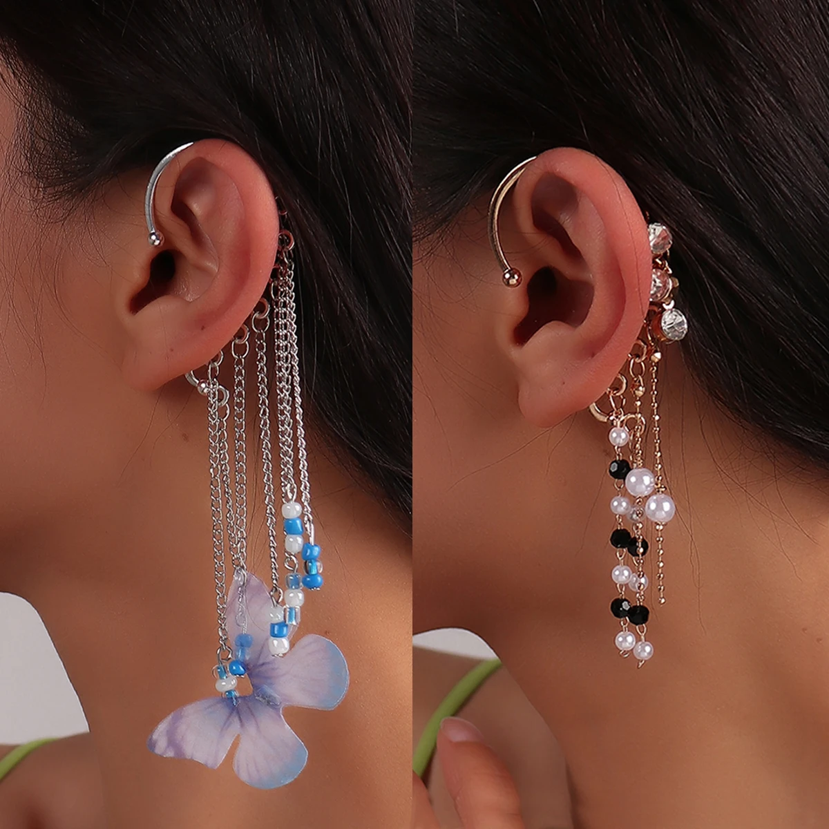 Aihua 1pc neue Stylistin Boho Schmetterling Stern Kristall Ohrringe für Frauen kein Piercing lange Ohr Manschette Ohrringe Böhmen Schmuck Geschenke