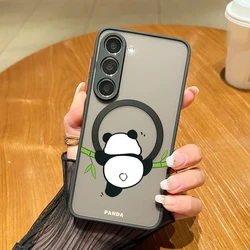Cartoon Panda Print Magnetic Acrylic Phone Case - Galaxy S23 Ultra (A666 Black)
