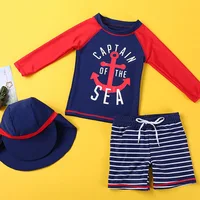 1-12Years Children Long Sleeves Short Sleeves Split Bathing Suit Baby Boys Girls Cartoon Swimsuits+Shorts+Cap Three-piece Set 1