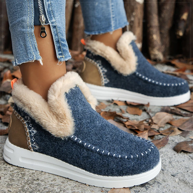 Boots Slip On Fur Boots For Winter Shoes Woman 2025 Snow Botas Mujer Keep Warm Women's Ankle Boots Combat Winter Footwear Women