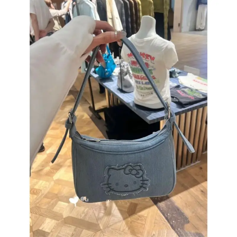 

Hello Kitty Kawaii Sanrio Handbag Anime New Cute Cartoon Axillary Pouch Handbag Crossbody Shoulder Bag Denim Bag Creative Gifts