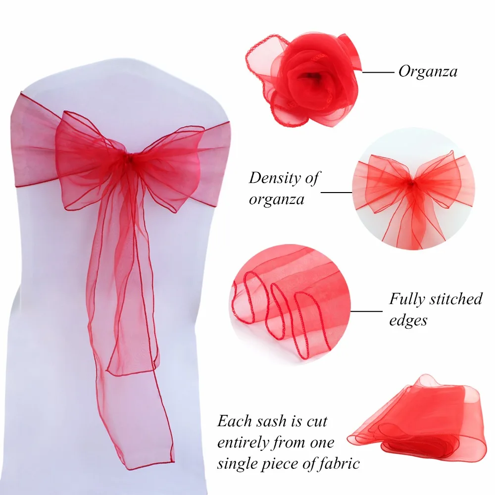 Organza Chair Sashes 25PCs/Set Sheer Organza Tull Fabric Chair Cover Sash Bow Sashes for Wedding Party Banquet