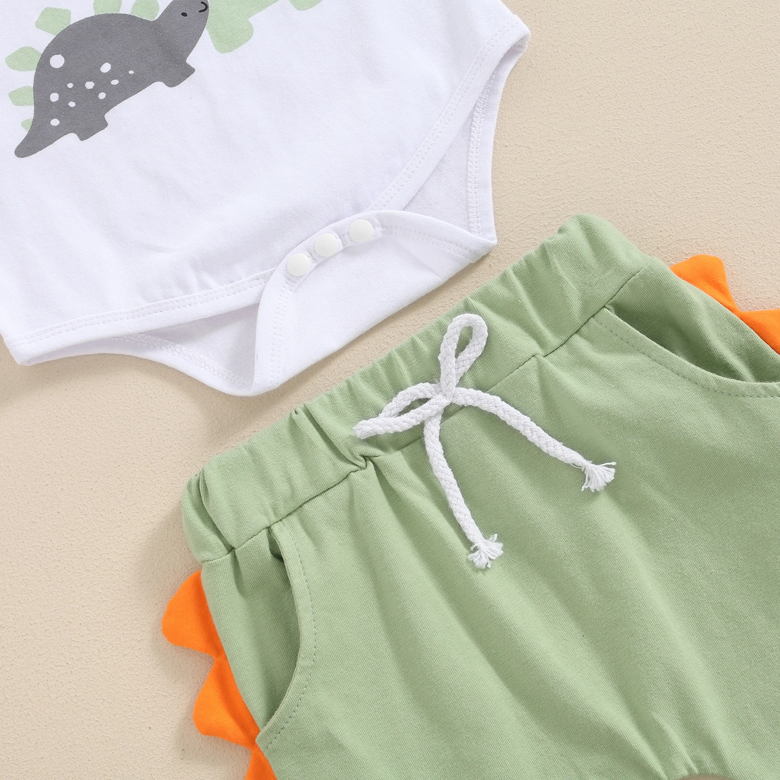Cute Baby Boy Summer Outfit Dinosaur Print Short Sleeves Romper Elastic Pants Beanies Hat Set 3 Piece Boys Clothes Set