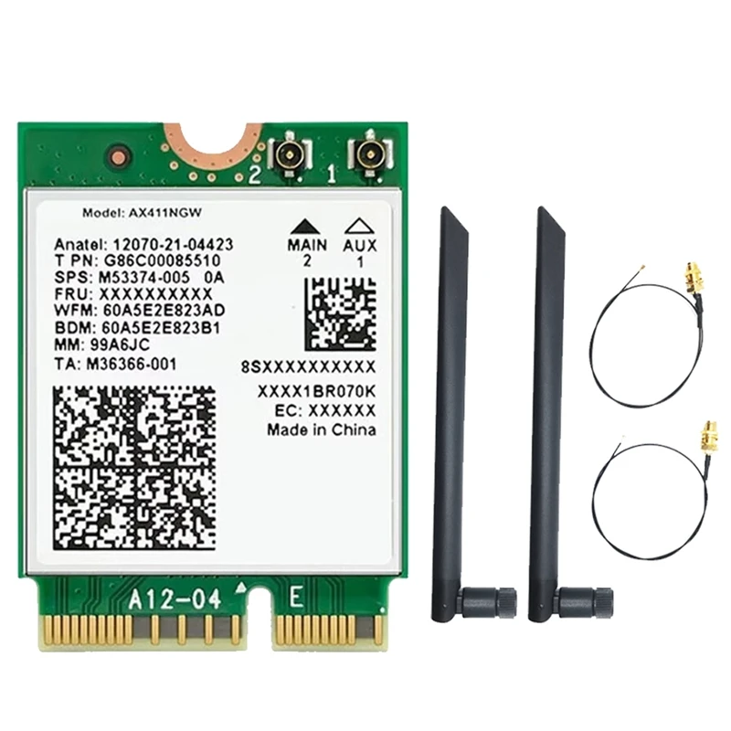 

Для AX411 Wifi карты + 8DB антенна Wifi 6E Cnvio2 BT 5,3 трехдиапазонный 5374 Мбит/с Wifi адаптер для ноутбука/ПК Win10/11-64Bit