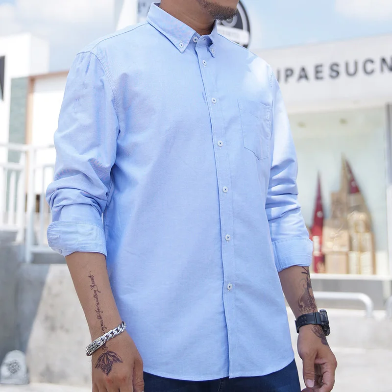 Männer Hemd Oxford Baumwolle Lose Hohe Qualität Oversize 6XL 7XL 8XL 10XL Plus Größe Langarm Mode Lässig Blau Lose kleid Hemd – Detail 1
