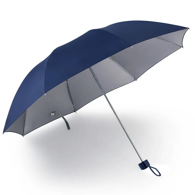 Silver Rubber Sun Umbrella 8/10K 3-Folding Solid color UV clear Protective Sunny Umbrella