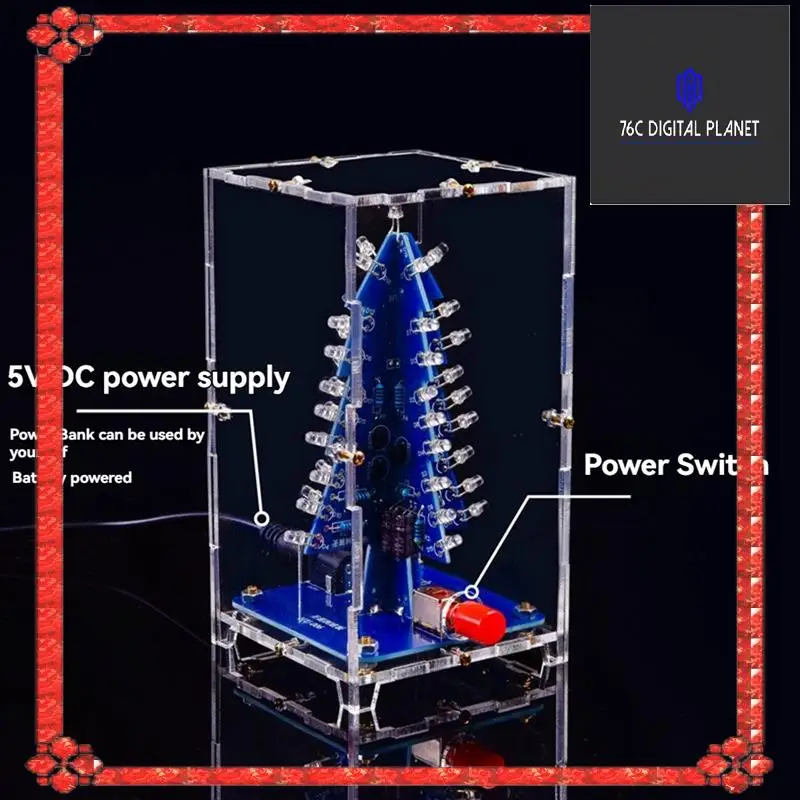 RGB LED Flashing Christmas Tree DIY Kit+Case Electronics Soldering Colorful 3D Xmas Tree DIY Kit For Soldering Practice