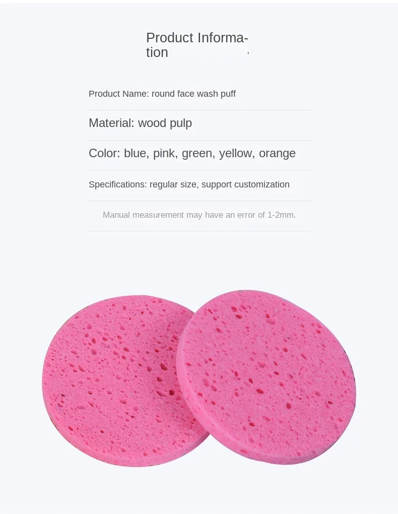 Description Picture 4 of item5/10pcs Face Round Makeup Remover Tools Wood Pulp Makeup Beauty Sponge Cellulose Compress Cosmetic Puff Facial Washing Sponge