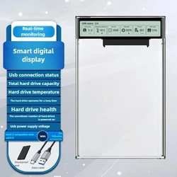Transparent USB 3.2 External HDD Enclosure with Smart Display - Clear 2.5 Inch SATA Storage Case (Transparent)