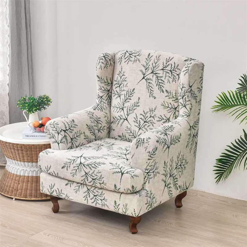 Printed Stretch Wing Chair Cover Elastic Relax Armchair Slipcovers Wingback Sofa Protector with Seat Cushion Cover Home Decor