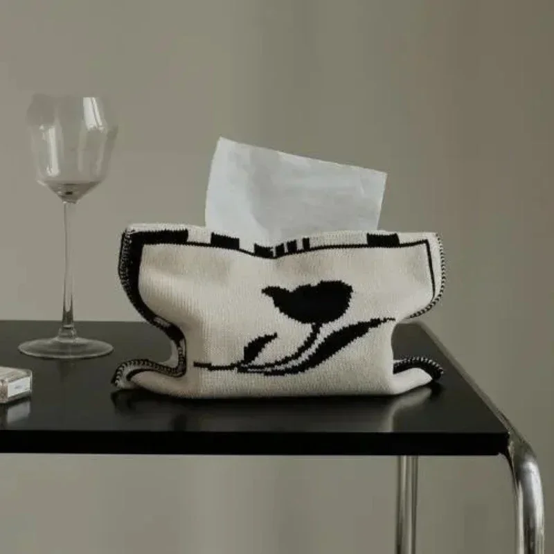 Nordic Ins Heart-pattern Knitted Tissue Bag Living Room Table Tissue Box Paper Storage Desktop Decorative Tissue Case Paper Box 5