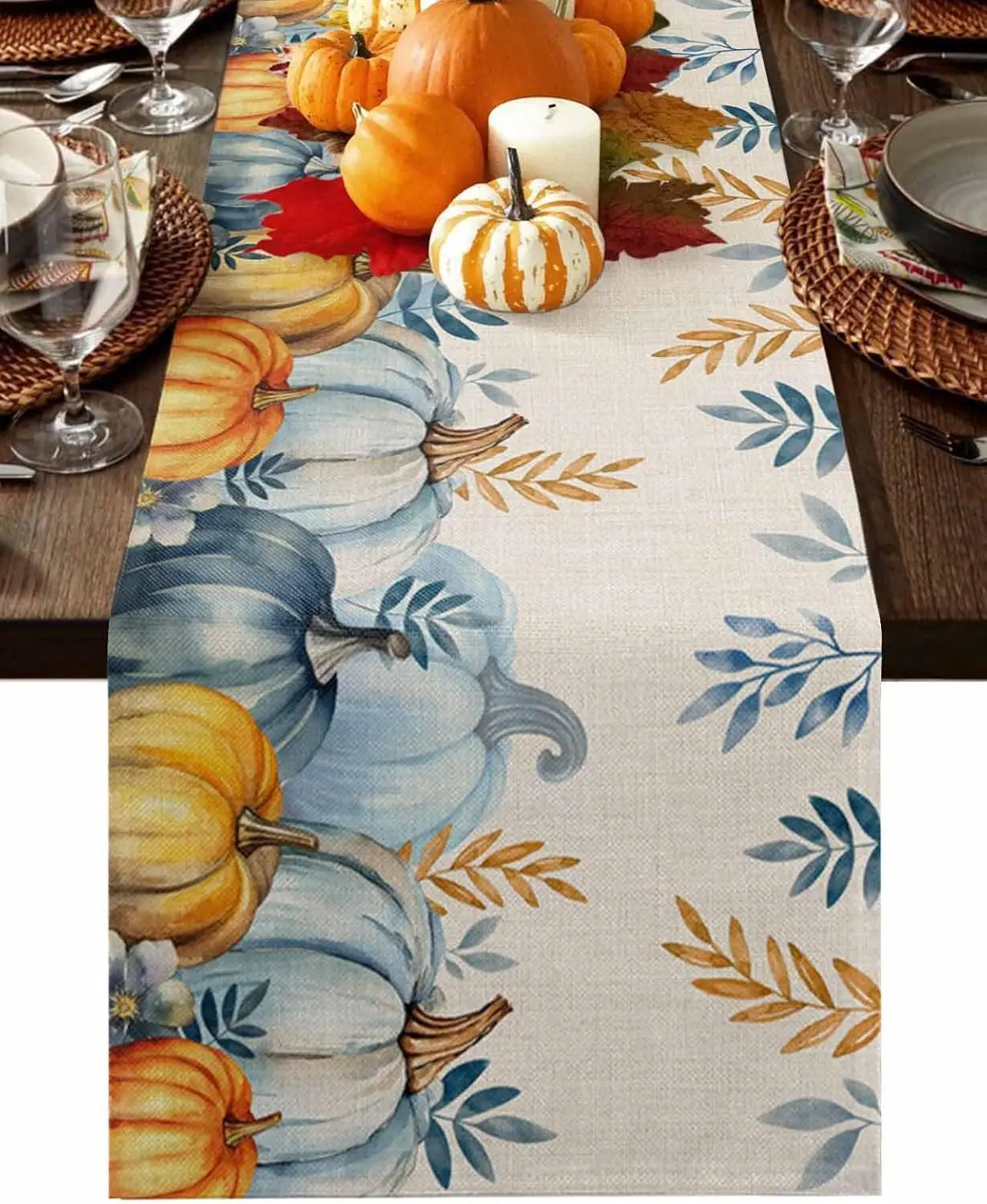 

Льняные бегунки в стиле фермерского дома, многоразовые кухонные столовые приборы в виде листьев на День Благодарения, осень, тыква, аксессуары