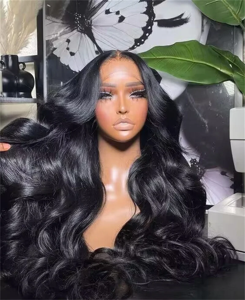 Ocean Wave Black Soft 28" Long 5x5 Silk Base Jewish Human Hair Wig with Preplucked HD Lace European Hair Glueless Baby Wig