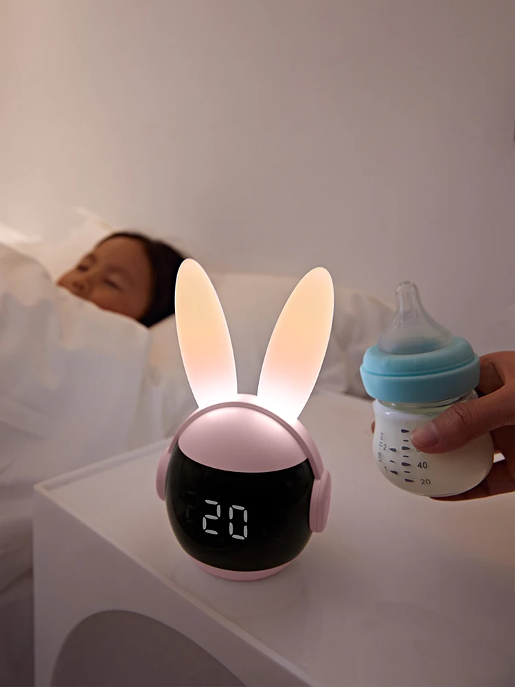 Kids Alarm Clock For Kids, Bunny Alarm Clocks For Girls Boys, Pink Kid Alarm Clock With Ringtones &Amp; Night Light Rechargeable Snoozing
