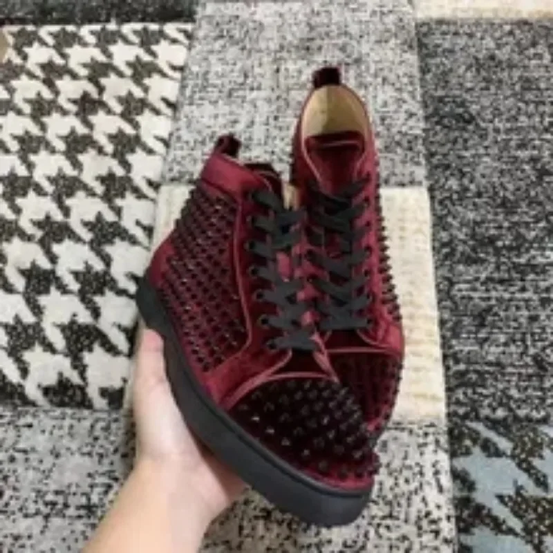 

Top Quality Red Sole Womens Trendy Casual Shoes Luxury Mens Real Leather Shoes Size 35-48 Designr Studded Tide Shoes03