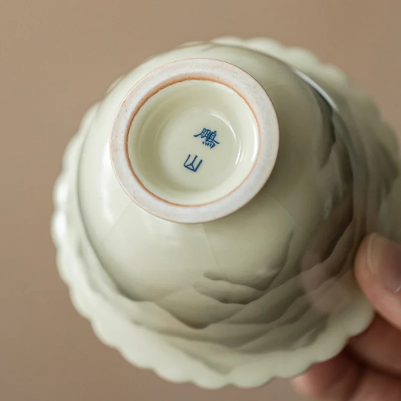 160ml Ru Kiln Ceramic Gaiwan Elegant Mountain Landscape Flower Mourh Tea Tureen Household Tea Maker Cover Bowl Cha Ornaments