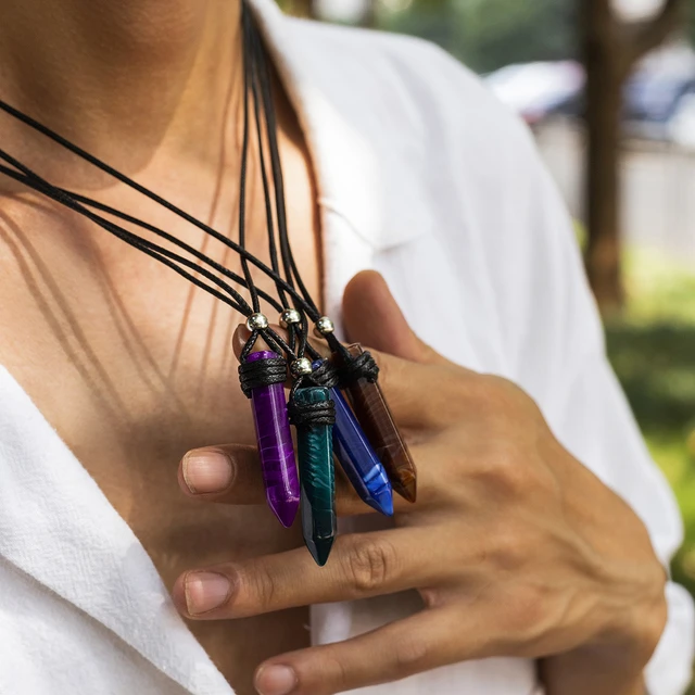 Natural Clear Quartz Purple Pink Stone Hexagon Pendant Crystal Necklace Men  Jewelry Necklace | Shopee Singapore