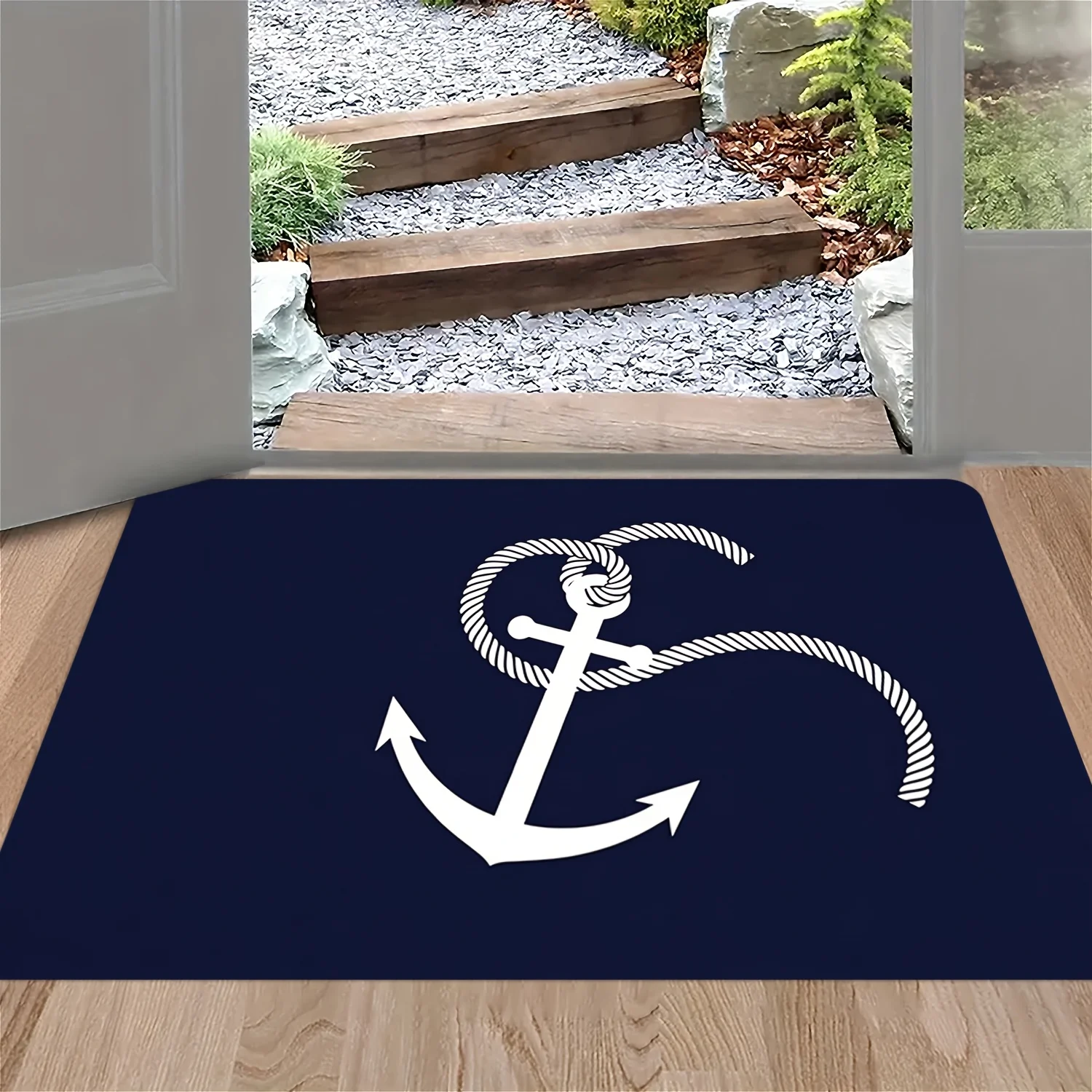 해상 앵커 패턴 환영 매트 - 욕실, 거실, 침실, 주방, 사무실용 기계 세탁 가능, 미끄럼 방지 뒷면
