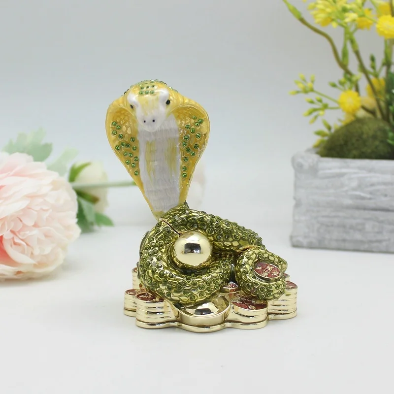 SHINNYGIFTS Enamel Animal Snake Trinket Box Cobra Metal Craft Home Decorative Gift Box