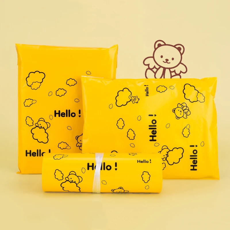 10Pcs/Lot Yellow Plastic Express Bag Cute Bear Printed Courier Bags Self Seal Adhesive Shipping Envelope Packaging Supplies 50pcs cute kitten printed shipping envelope coffee plastic express bag self sealing mailing bags clothing packaging courier bag