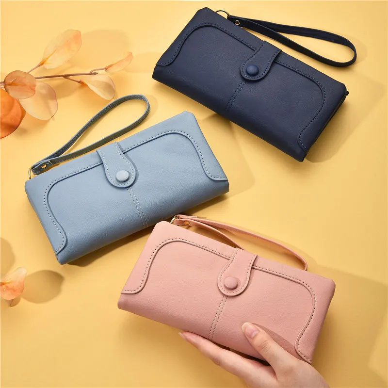 

Korean Fashion Women Frosted Long Wallet Large Capacity Female Coin Purses Money Phone Bag Hasp Wristband Clutch ID Card Holder