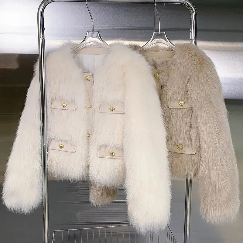 Winter Short Faux Fox Fur Coats Thicken Warm Furry Casaco Korean Fashion Slim Chaquetas Vintage Plush Cropped Jaqueta Feminina