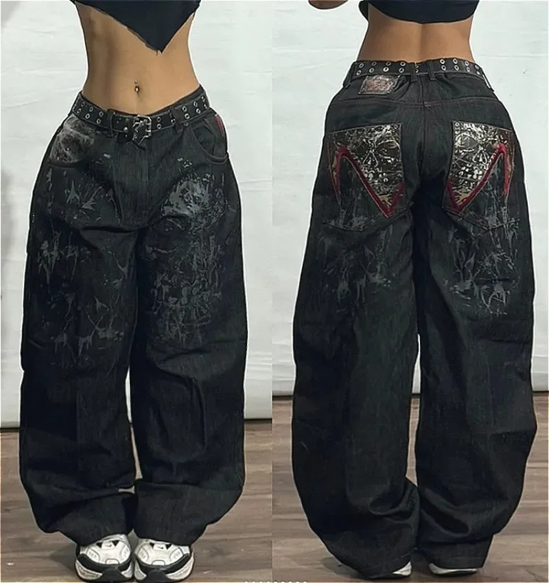 New Retro American Street Hip-hop Loose Jeans Female Y2K Harajuku High Waist Wide Leg Pants Gothic Wide Pants Street Pants Male - Image 3