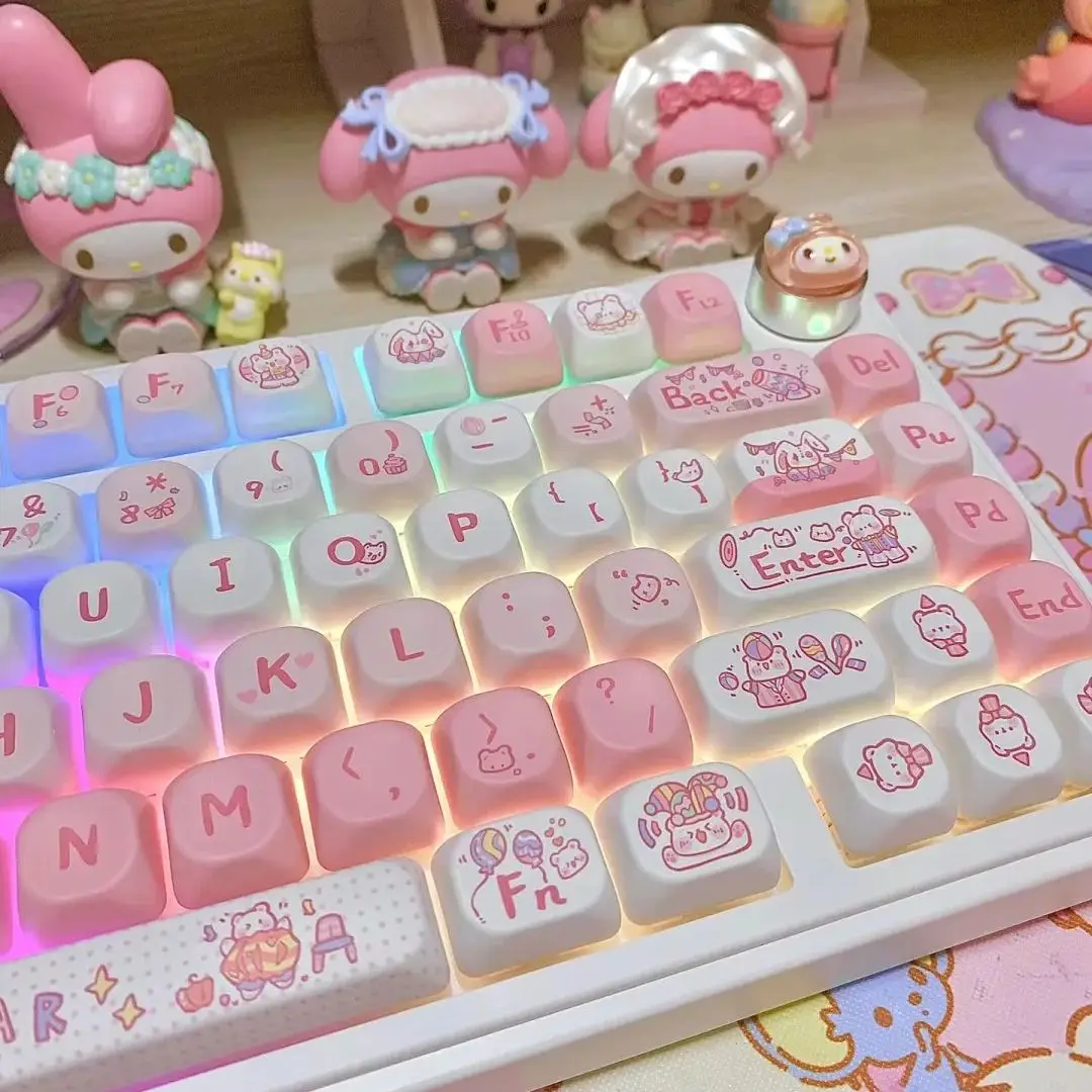 Bear Circus Backlit Keycaps Rgb Pbt Double-shot Key Cap para 60 61 84 104 Teclado Mecânico Perfil Moa 137 Teclas