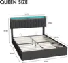 Queen Size Lift Up Storage Bed Frame, Height Adjustable Storage Headboard with Charging Station, LED Lights Upholstered Bed 2