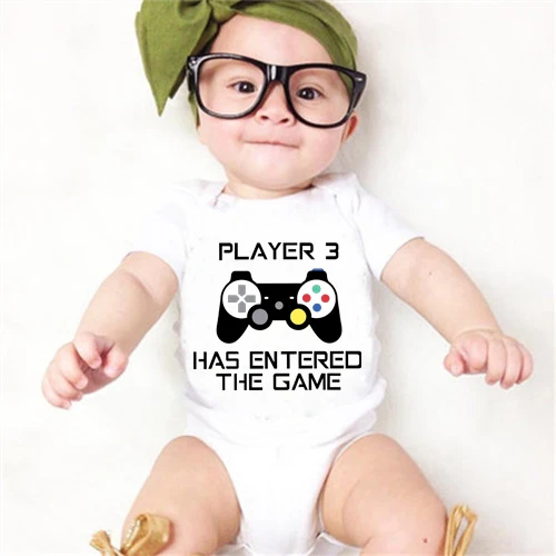 PLAYER 3 Newborn Romper Casual Short Sleeves Baby Boy Clothes Bodysuits Cartoon Graphic Toddler Girls Jumpsuits 4