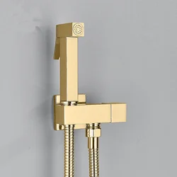 Uythner Brass Bathroom Bidet Faucet with Single Cold Water Sprayer & Jet Handle (Golden)