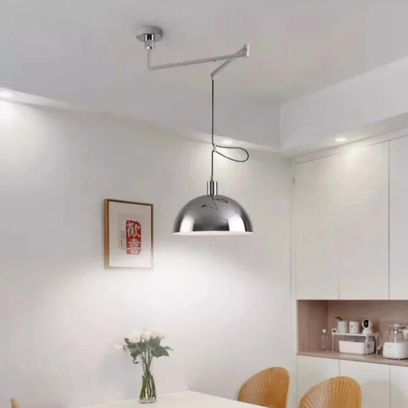 Long Pole Swing Arm Pendant Light Adjustable Restaurant Rocker Lamp Study Bar Rotatable Chandelier for Dining Room