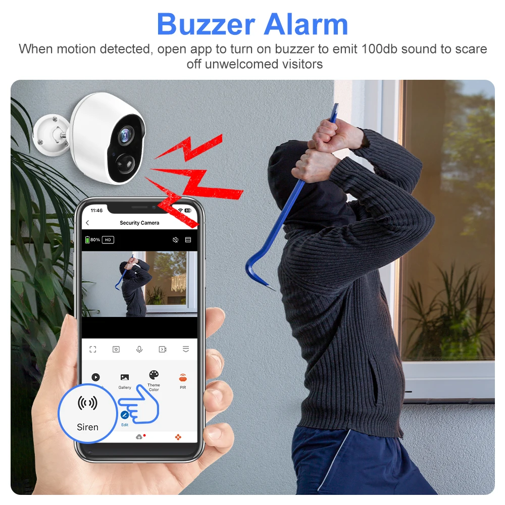 Caméra HD 1080p 2.0mp à batterie solaire WiFi Tuya Smart
