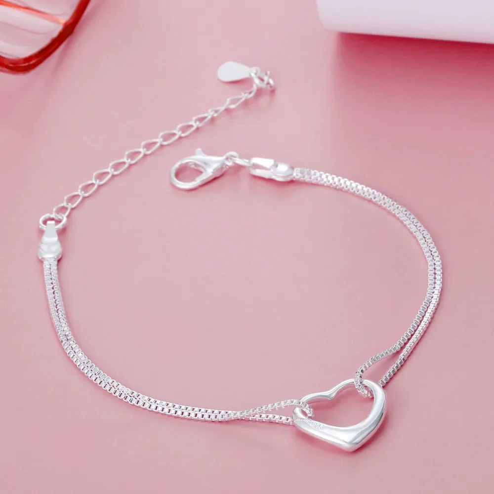 Original 925 Silver Plated Romantic Heart Bracelets for Women Fashion Designer Party Wedding Engagement Jewelry Birthday Gift