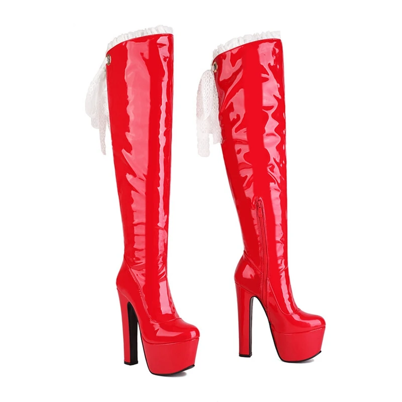 BLXQPYT Zapatos De Mujer 2022 New Over Knee Super High Heels Night Club Sexy Women Boots Lace Platform Shoes Plus Size 46 Z33-1