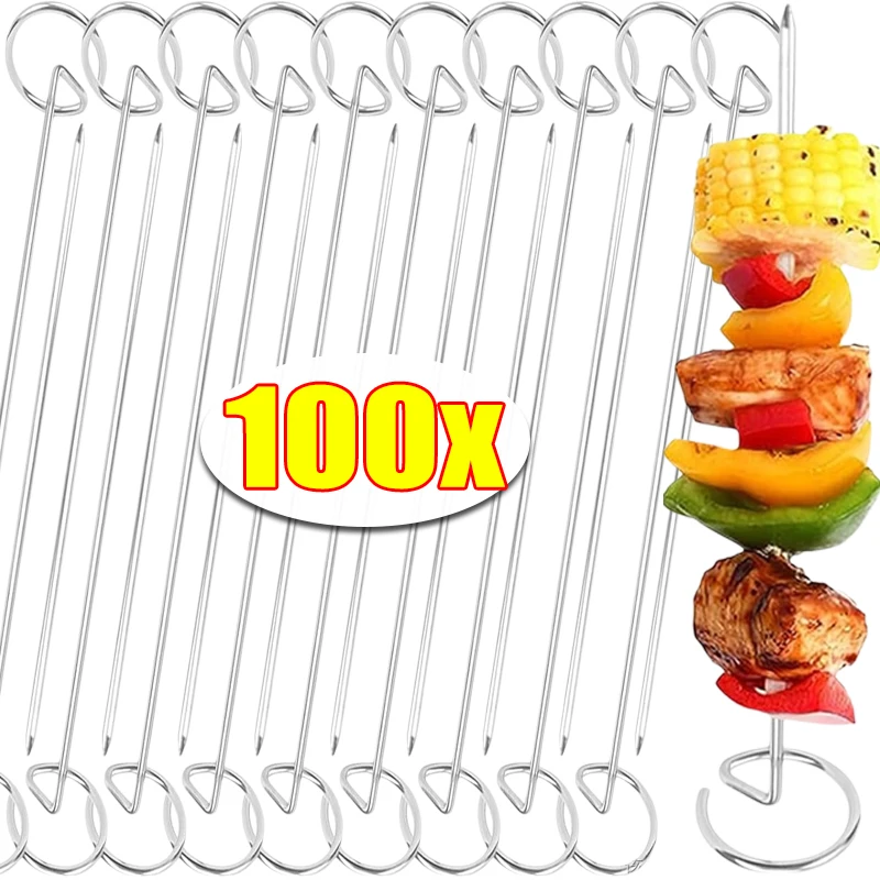 Stainless Steel Barbecue Skewers for Air Fryer Oven Reusable BBQ Grill Meat Skewer Metal Kitchen Baking Stick Mini Cooking Tools