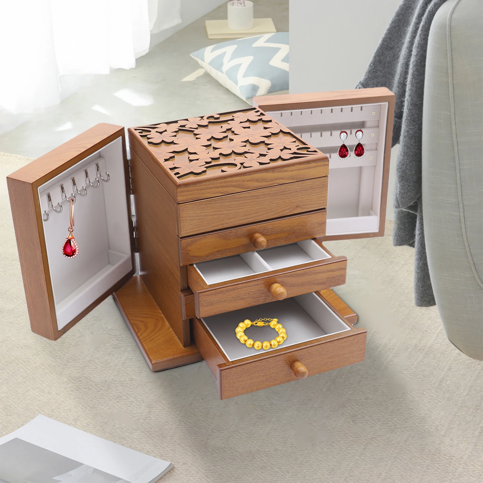 5-Tier 4-Drawer Jewelry Storage Box MDF Material 30 * 20 * 25cm 3.6kg Gross Weight 3.2kgNet Weight Multi-functional Jewelry Case