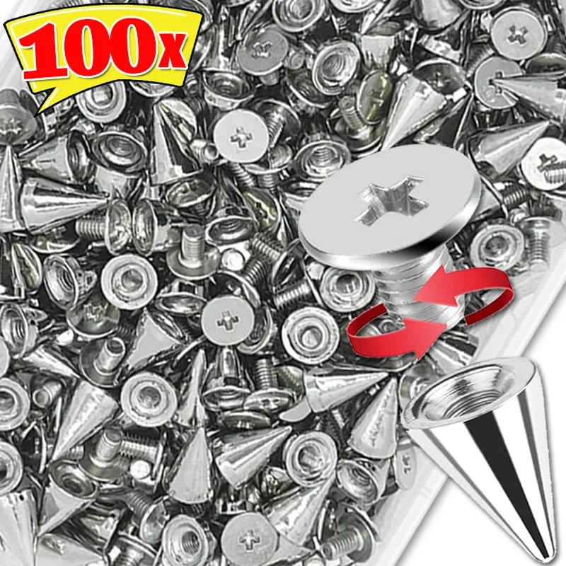 10/100PCS Punk Rivets Silver Cone Spikes Screwback Studs Craft Cool Rivets Clothes Bag Shoe Leather Belt DIY Handcraft Supplies 10/100PCS Punk Rivets Silver Cone Spikes Screwback Studs Craft Cool Rivets Clothes Bag Shoe Leather Belt DIY Handcraft Supplies