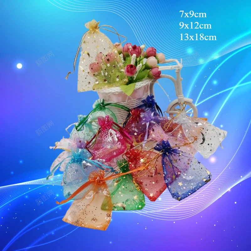 1000 Stück Schmetterling Mond Stern Organza Geschenkbeutel mit Kordelzug Schmuckbeutel Partybevorzugung Verpackung Hochzeit Beutel Aufbewahrungsdisplay