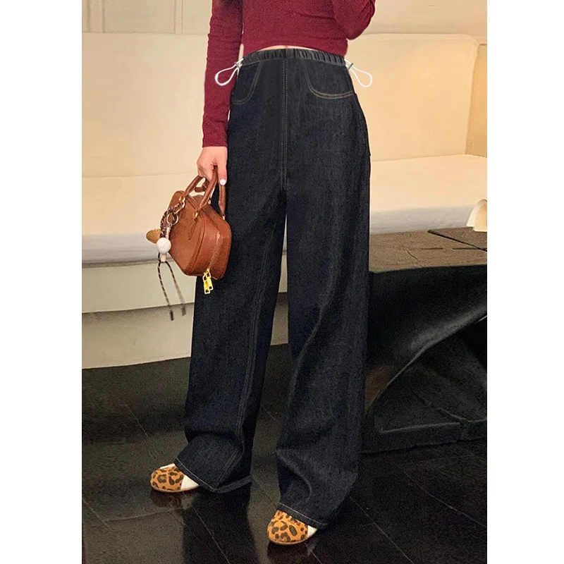 출산용 와이드 레그 청바지 루즈 팬츠 캐주얼 가을 겨울 아우터 블루 데님 빅 사이즈 롱 팬츠 슬리밍 효과