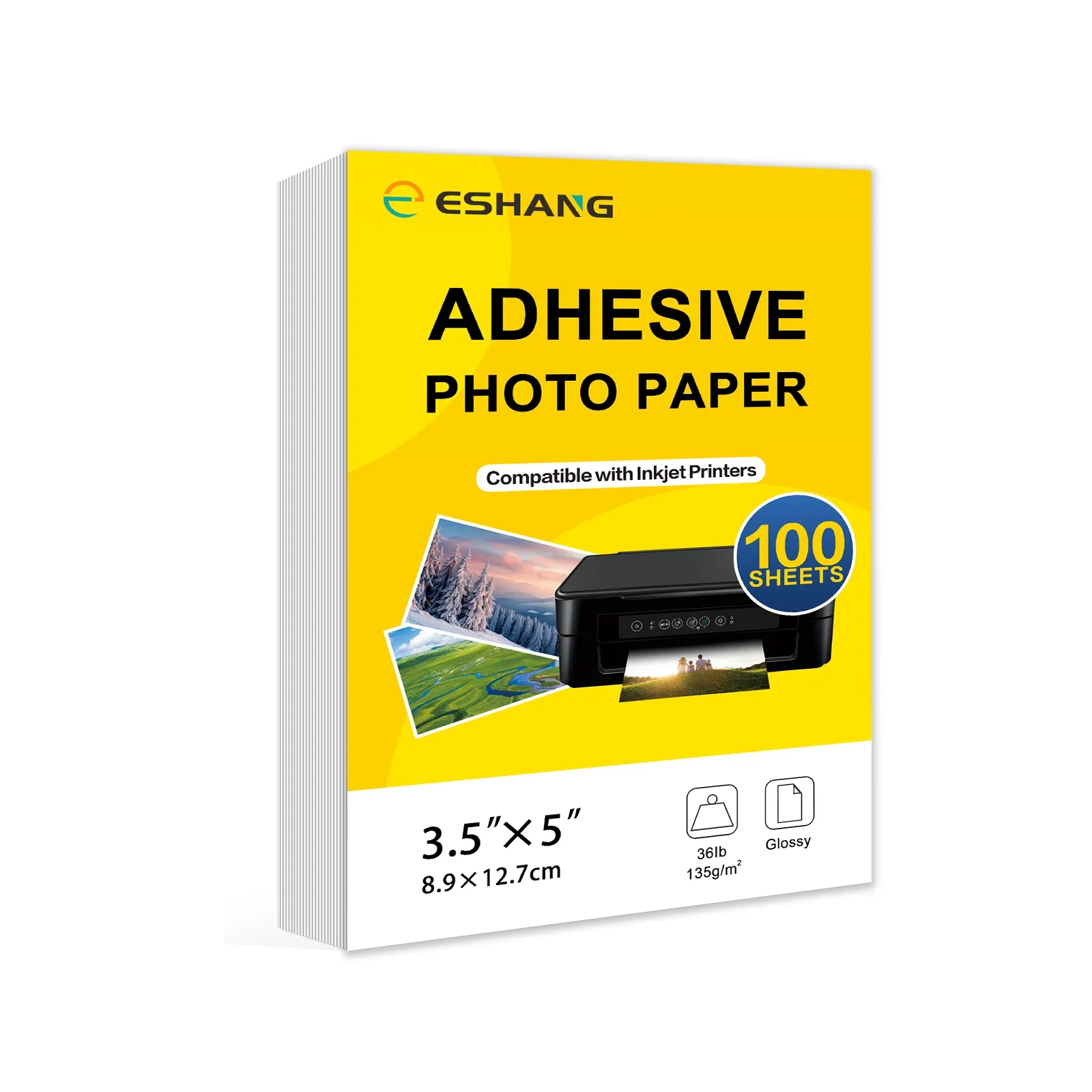 Photo Sticker Paper ESHANG 100 Sheets Glossy Self-Adhesive Inkjet Printer 3.5x5 Inch 135g Printable Sticker Printer Paper