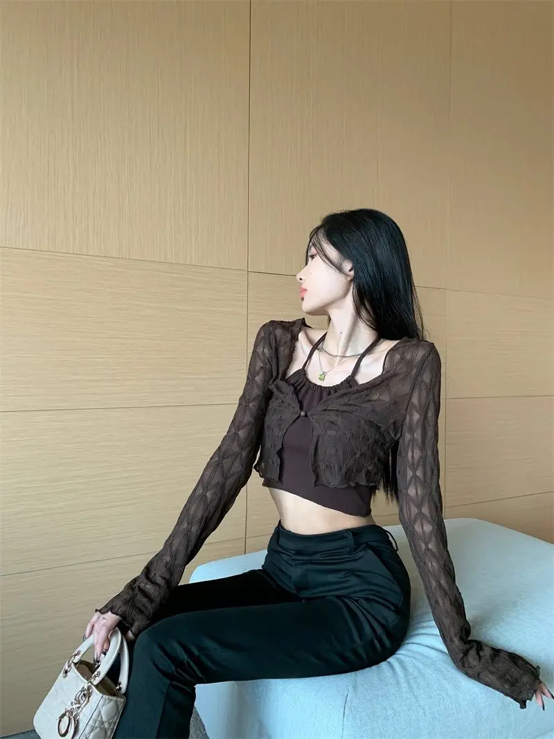 Summer Thin Sun-proof Cardigans Women Crochet Midriff-baring Tops Short Leisure All-match Y2k Korean Style Daily Slim Fashion