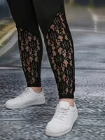 GIBSIE Plus Size Women's Fashion Contrast Lace Black Leggings New Spring Fall High Waist Elastic Casual Skinny Leggings Female - Image 6