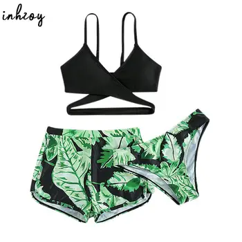 큰 소녀 열대 수영복 세트, 수영 수영복, 조절 가능한 어깨 스트랩, 비키니 상의, 수영 브리프, 반바지, 비치웨어, 3 개